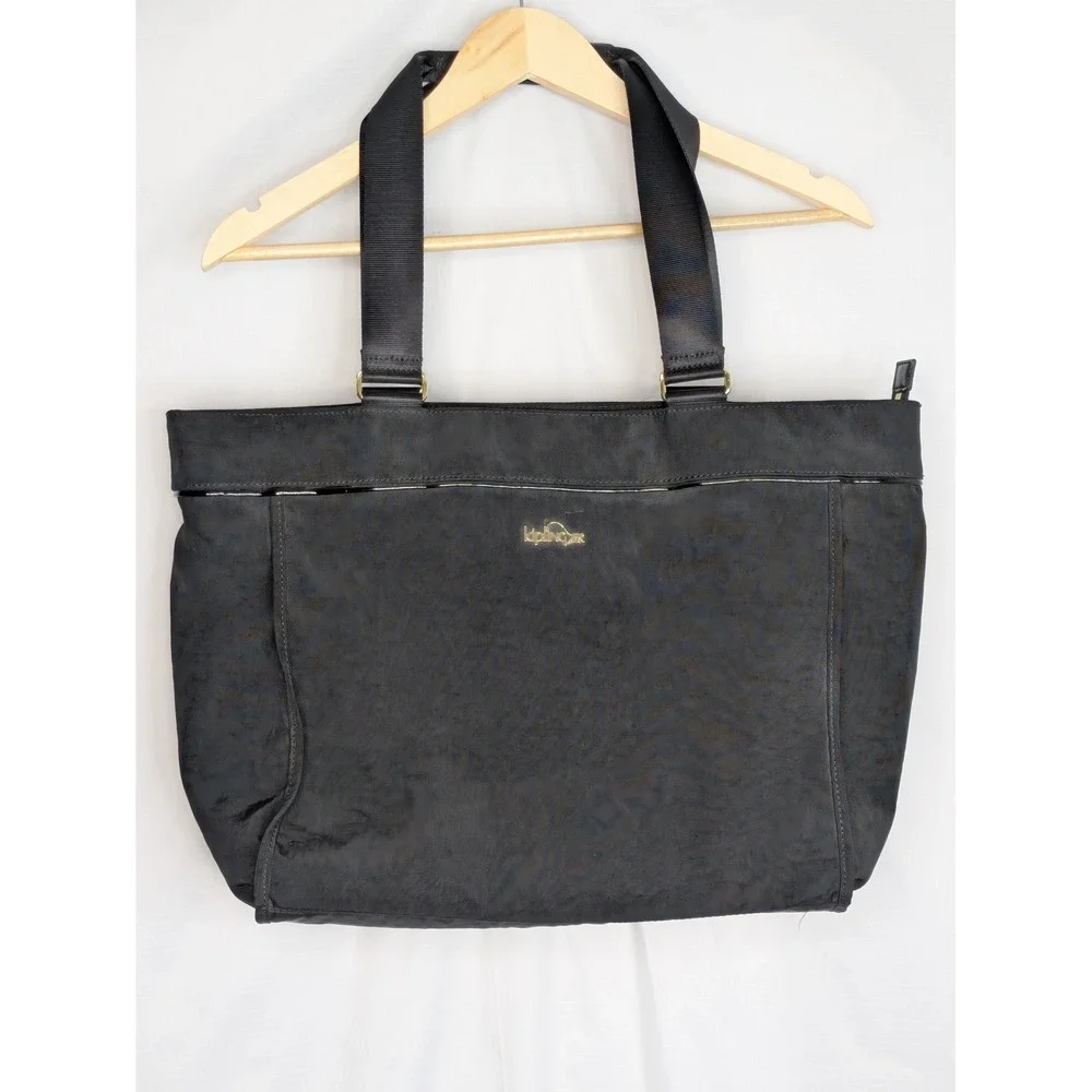 Kipling Black Nylon Laptop Tote Shoulder Bag Travel Work Gold Hardware 20x12